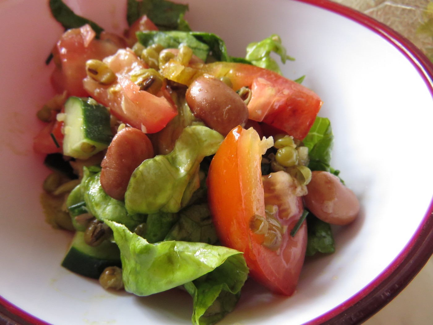 Salat mit Mungo- und Wachtelbohnen