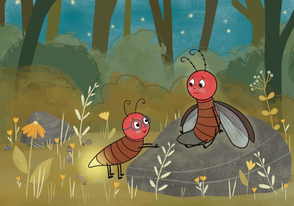Illustration von zwei Glühwürmchen