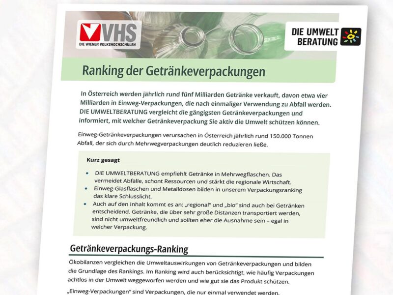 Ranking der Getränkeverpackungen Infoblatt