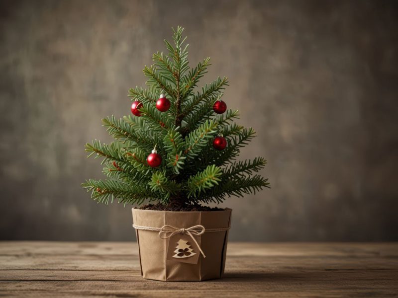 Kleiner geschmückter Christbaum im Topf
