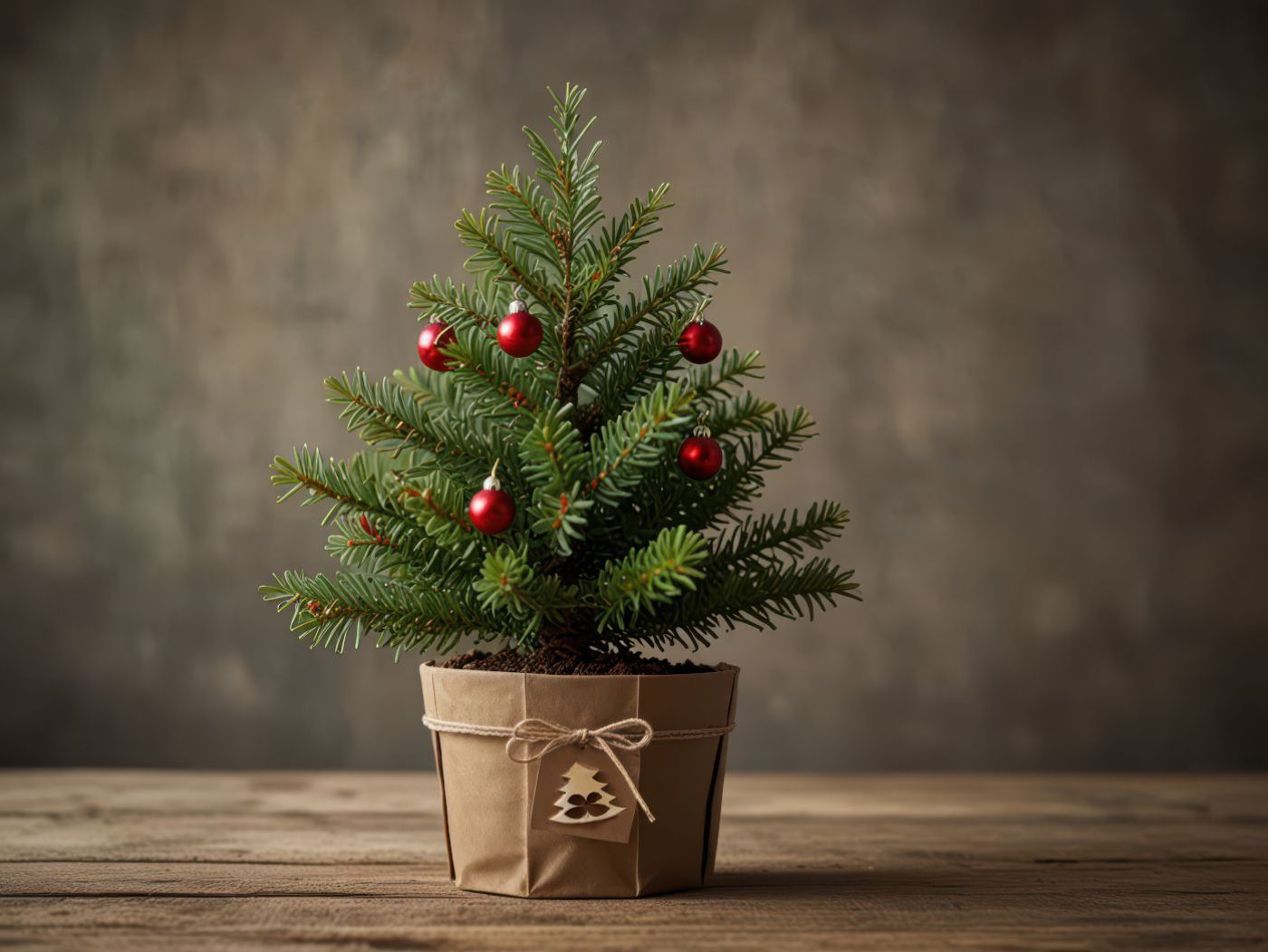 Kleiner geschmückter Christbaum im Topf