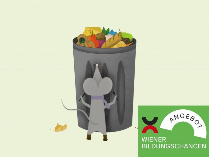 Maus vor voller Mülltonne