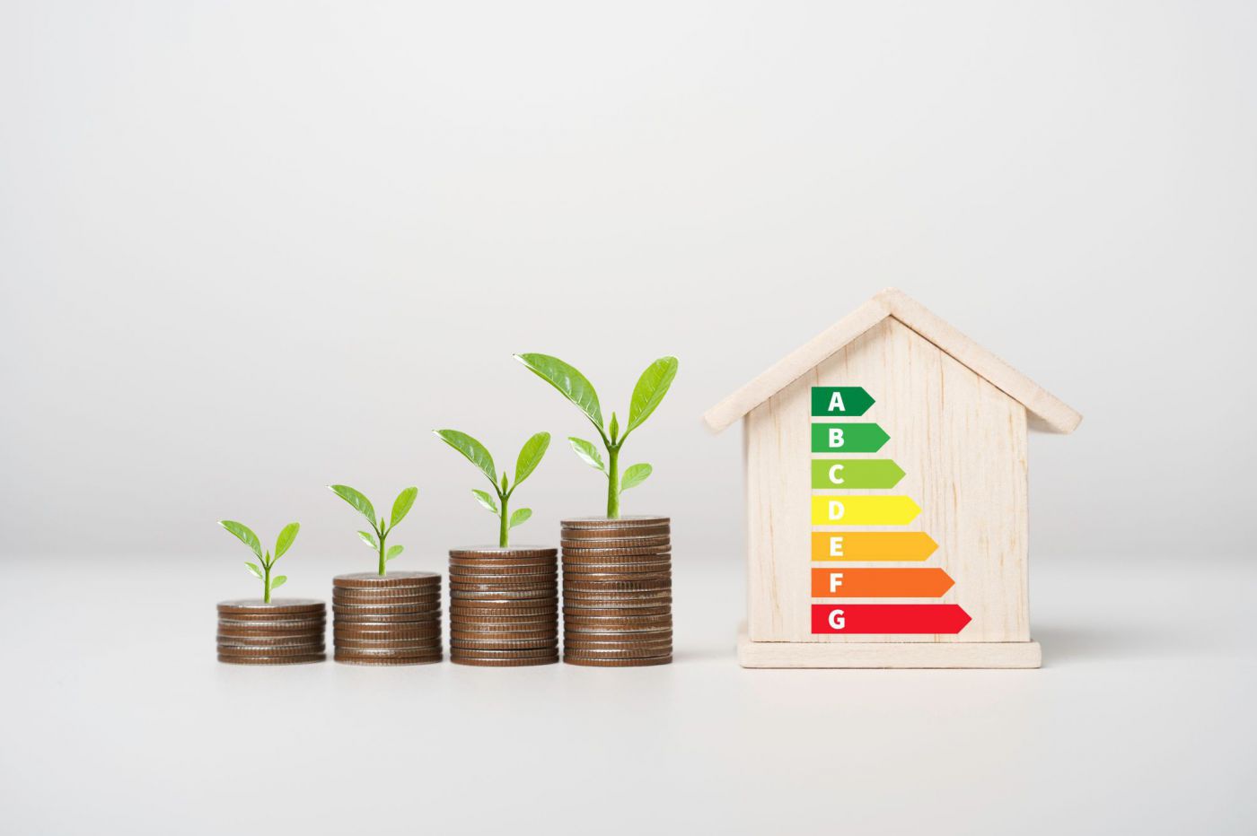 Energieeffizienzskala mit Münzen