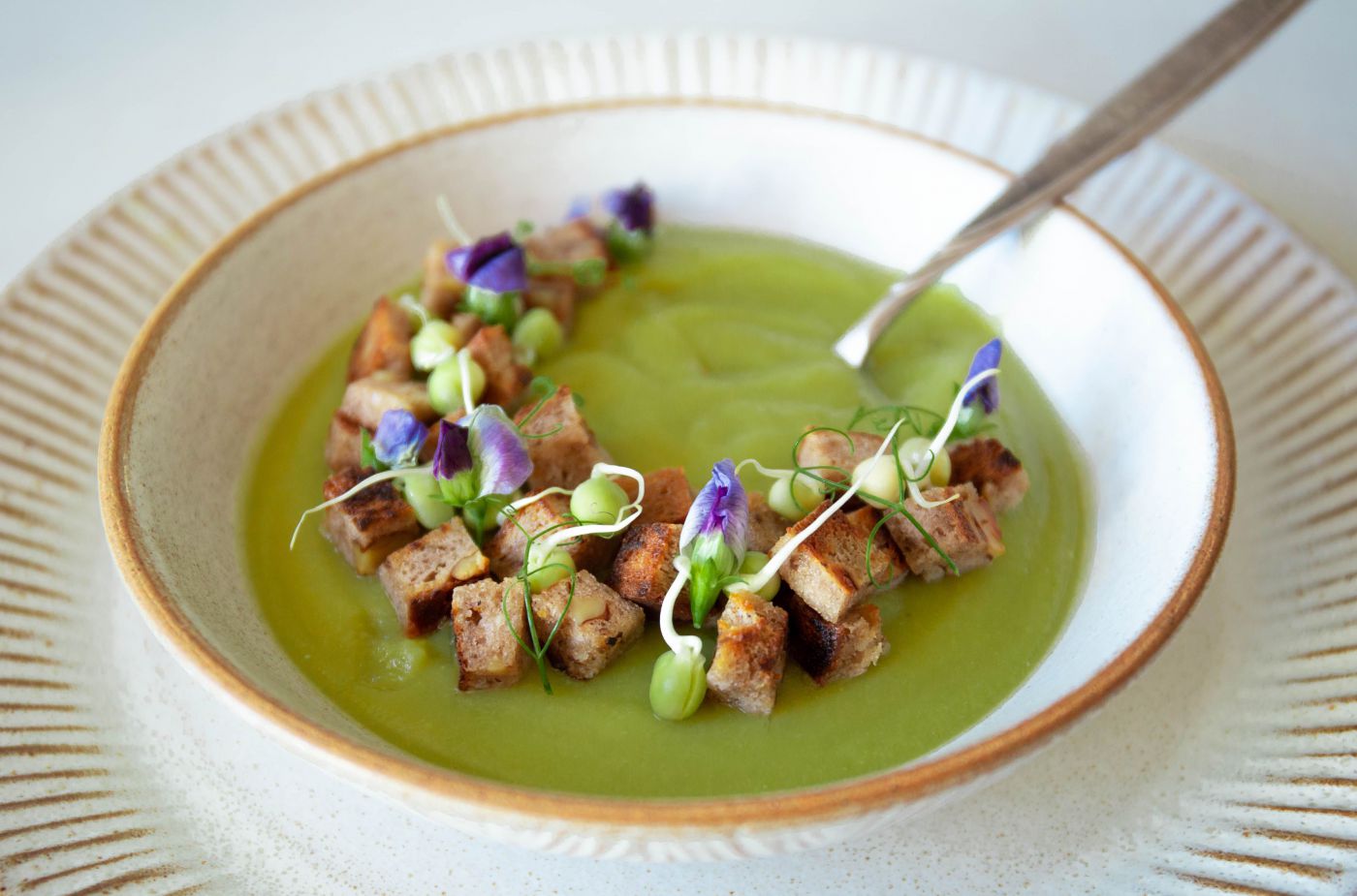 Erbsensuppe auf Teller