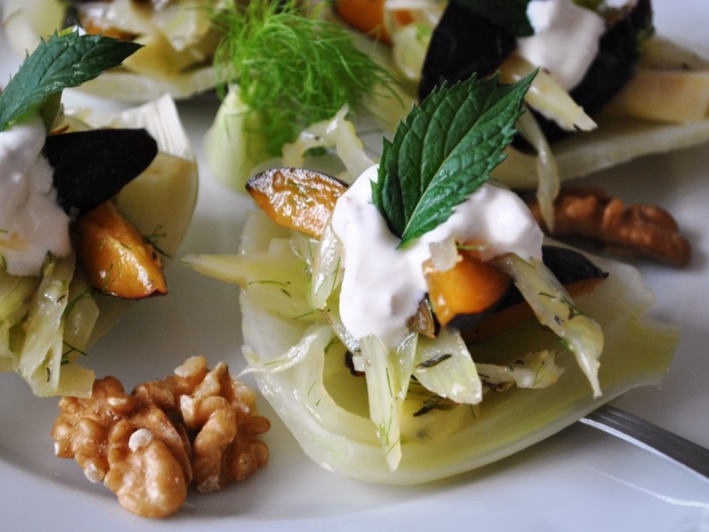 Fenchel-Zwetschkensalat mit Walnußdressing