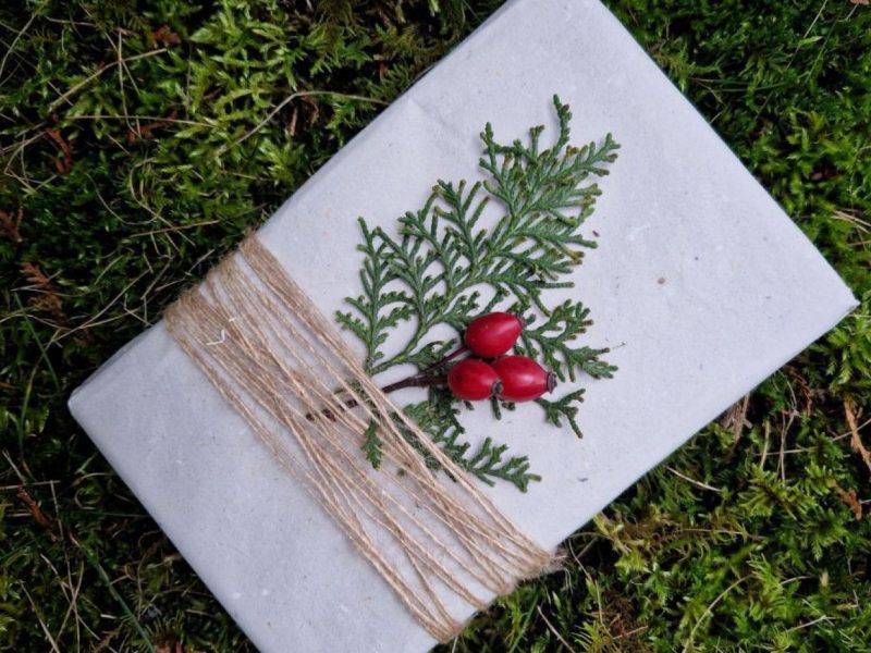 Geschenk verpackt mit Naturmaterialien