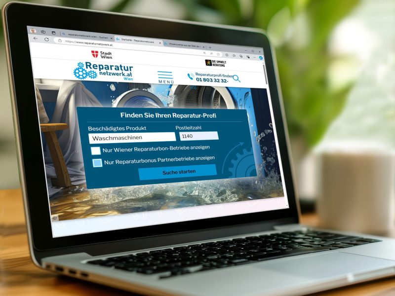 Die neue Reparaturnetzwerks-Website am Laptop